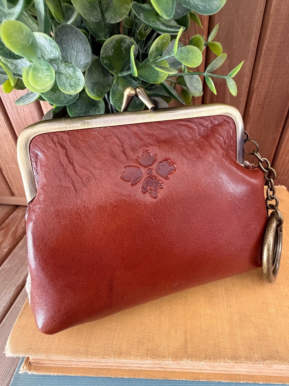 Patricia Nash Chestnut Brown Leather Kiss-Lock Coin Purse